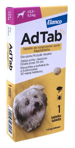 AdTab rágótabletta kis testű kutyáknak (>2,5-5,5 kg) 112mg