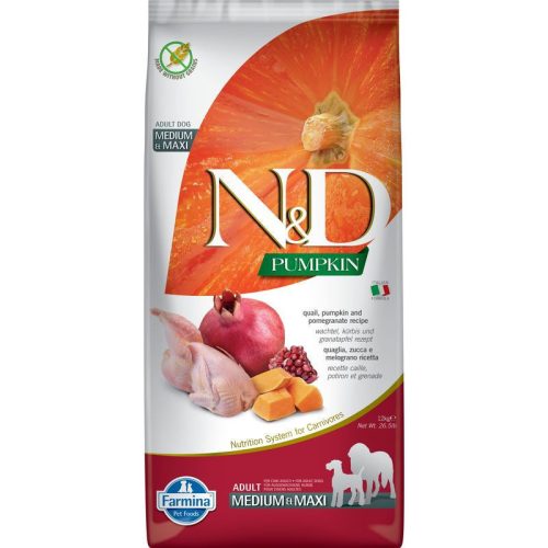 N&D Pumpkin Dog fürj & sütőtök,gránátalma adult medium & maxi 12kg